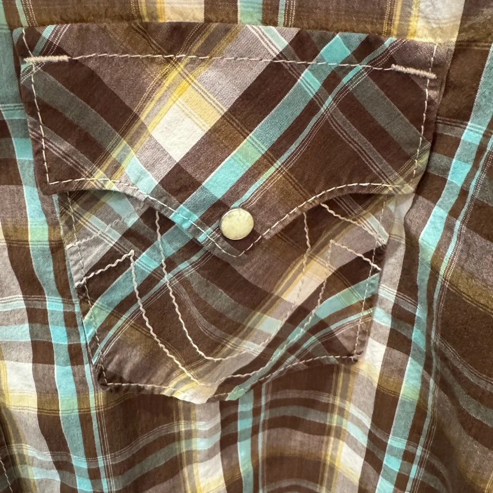 True Religion Plaid Short Sleeve Western Style Button Down Shirt Size XL